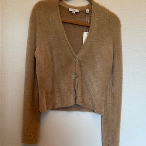 Vince Tan Fuzzy Button-Up Cardigan M
